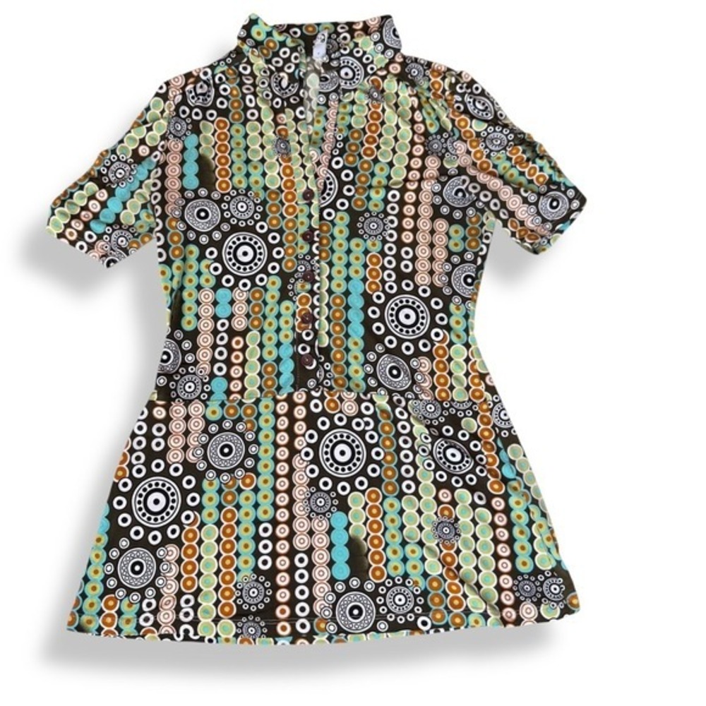Geometric‎ Button Top Womens Size Large Funky Artsy Retro USA Festival Hippie